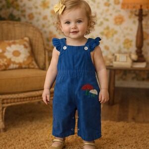 Healthtex Girl Overalls Vintage 1970s  Corduroy Mushroom‎ One Piece 12 months